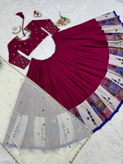 Ravishing Wine Rayon Mirror Work Lehenga Choli