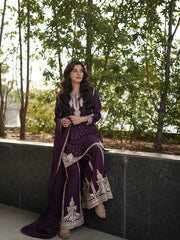 Glorious Wine Georgette Embroidery Sharara Suit