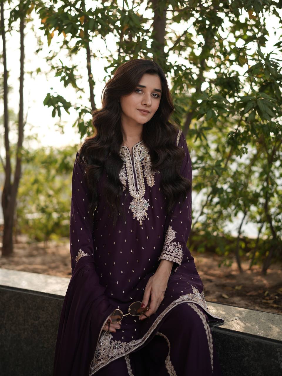 Glorious Wine Georgette Embroidery Sharara Suit