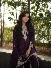 Glorious Wine Georgette Embroidery Sharara Suit