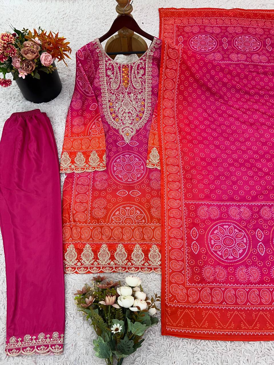 Designer Pink Crepe Embroidery Straight Salwar Suit