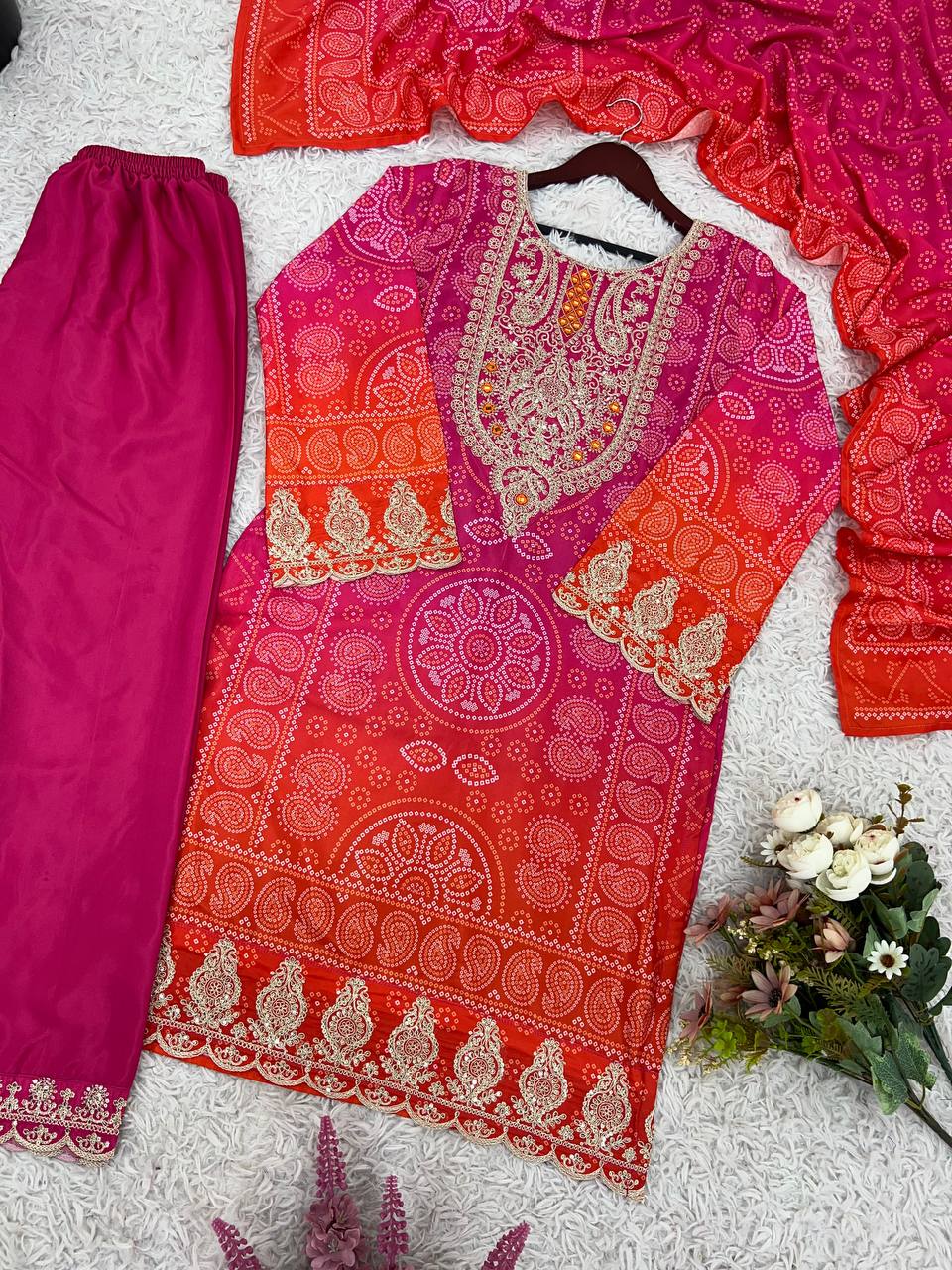 Designer Pink Crepe Embroidery Straight Salwar Suit
