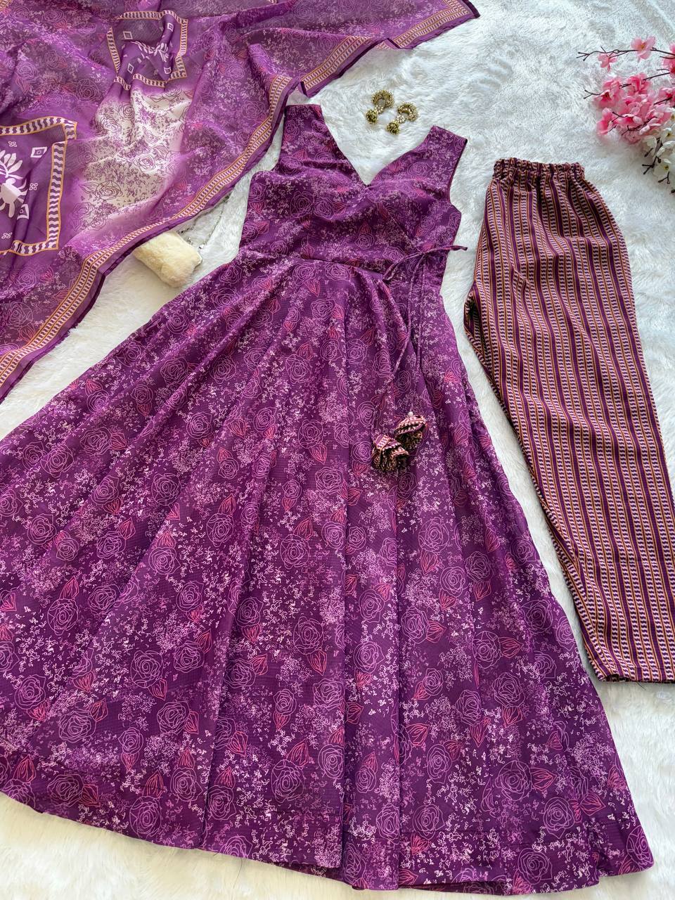 Trendy Purple Cotton Digital Work Anarkali Suit