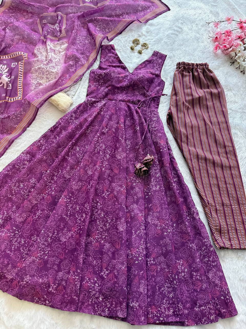Trendy Purple Cotton Digital Work Anarkali Suit