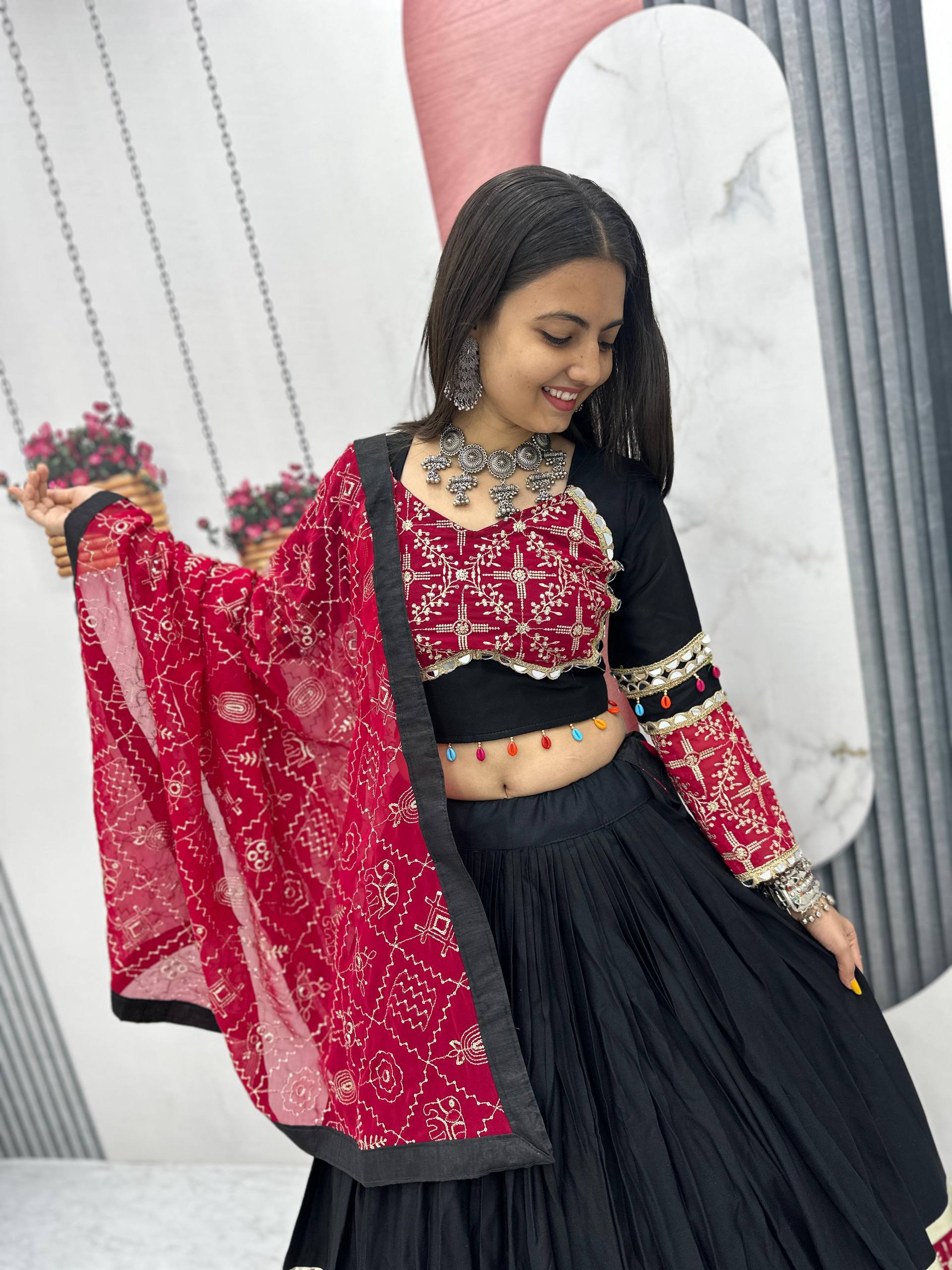 Daisy Mustard Cotton Embroidery Work Lehenga Choli