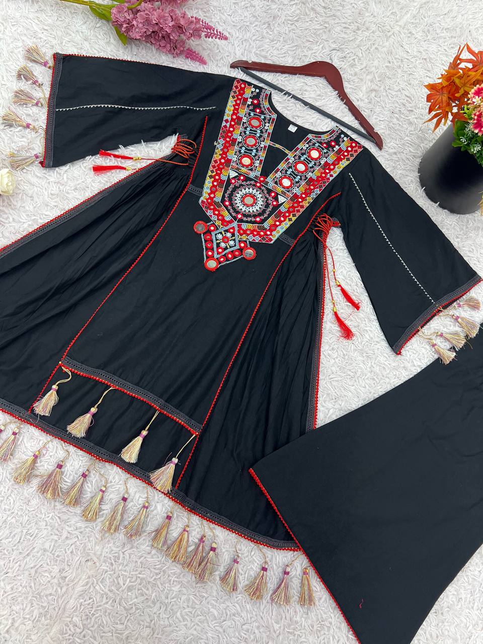 Pretty Black Khadi Cotton Embroidery Work Co-ord Set