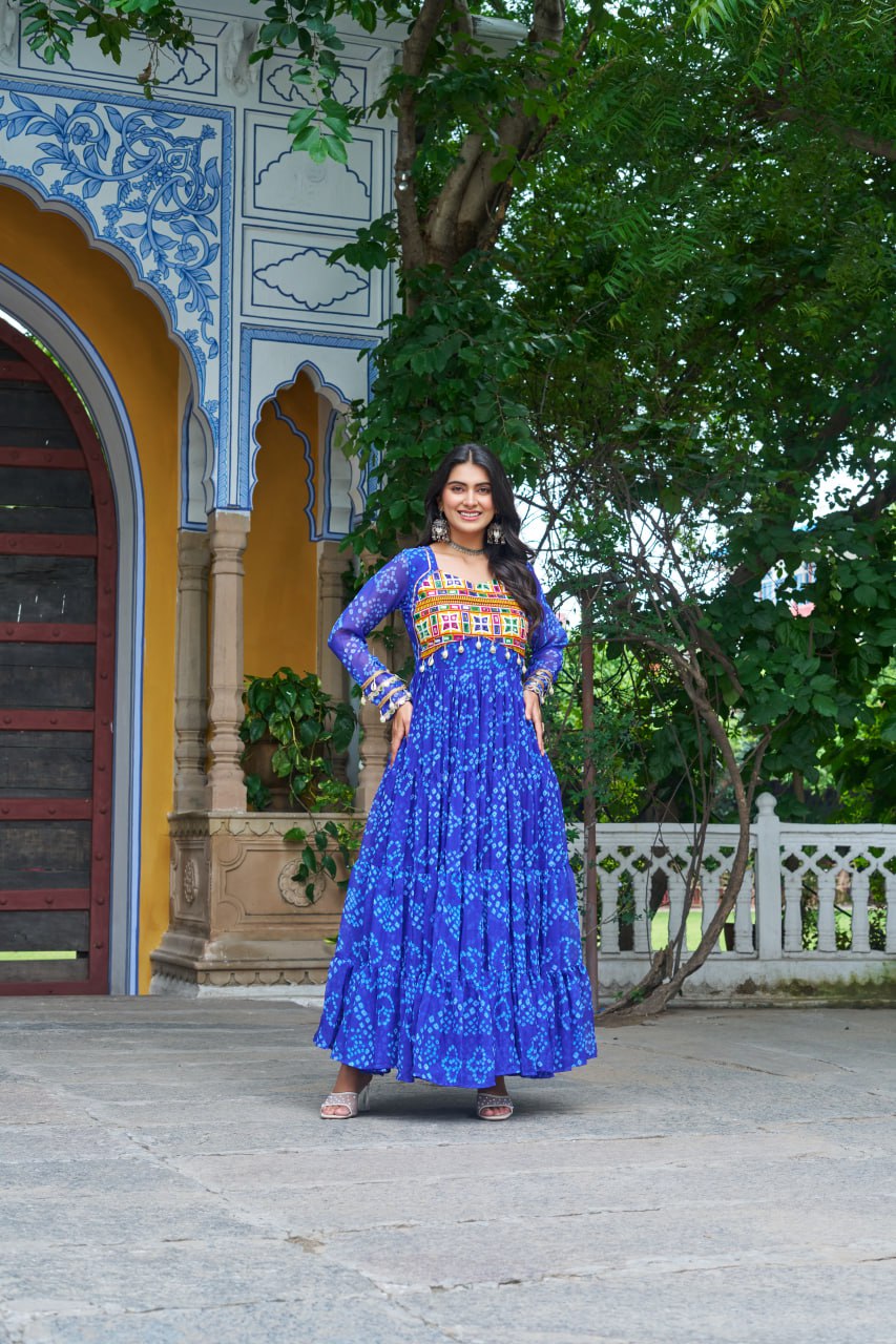 Designer Yellow Georgette Bandhani Work Gown