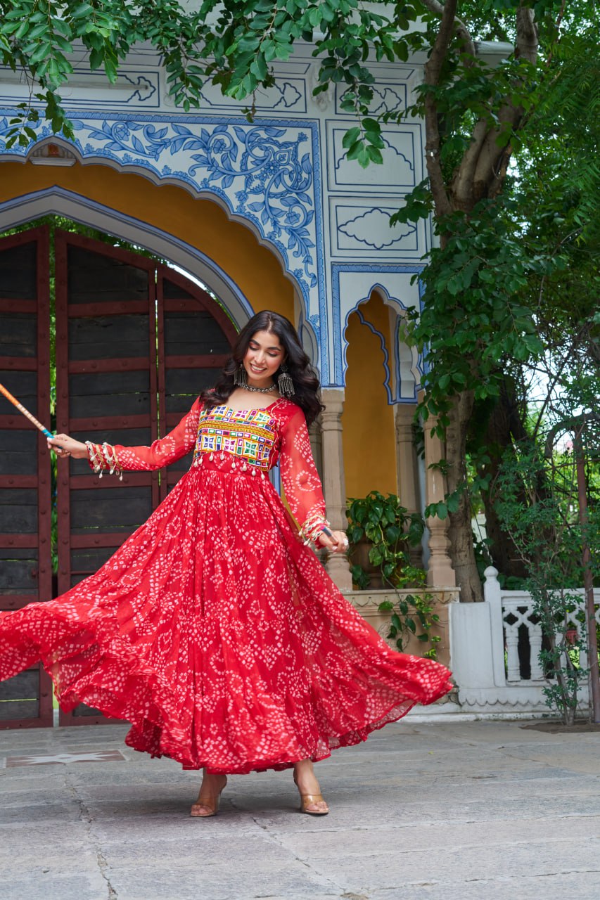 Designer Yellow Georgette Bandhani Work Gown
