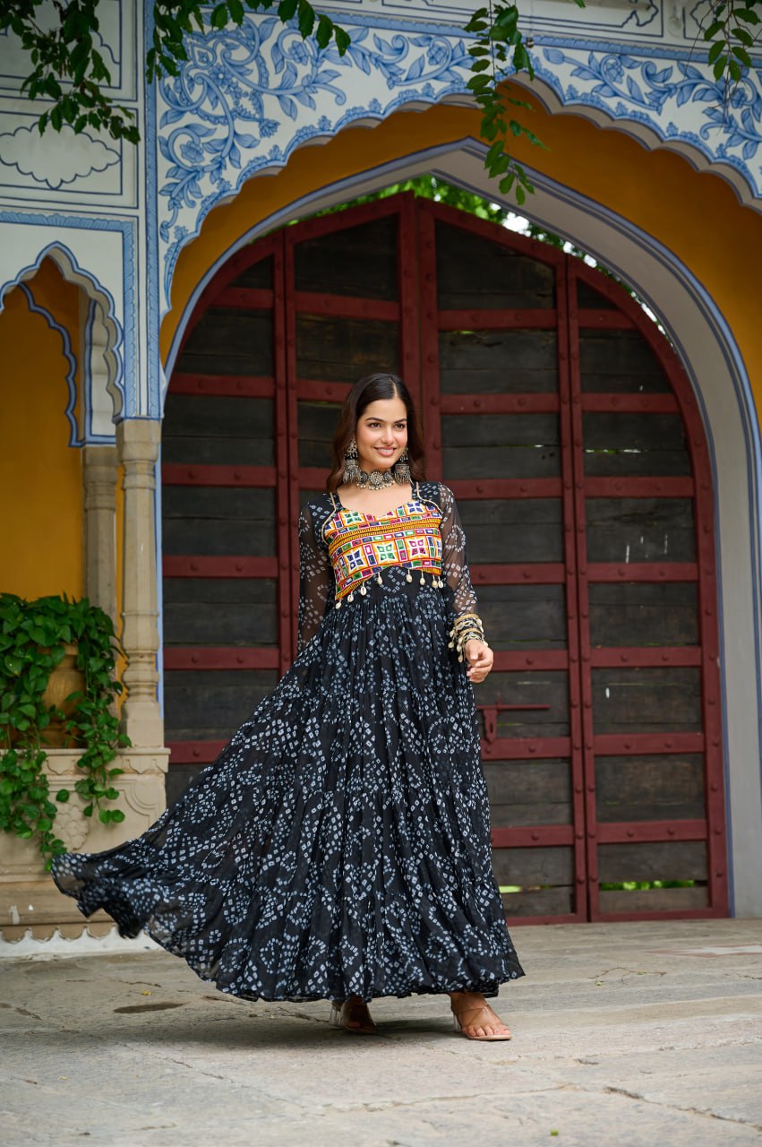 Designer Yellow Georgette Bandhani Work Gown