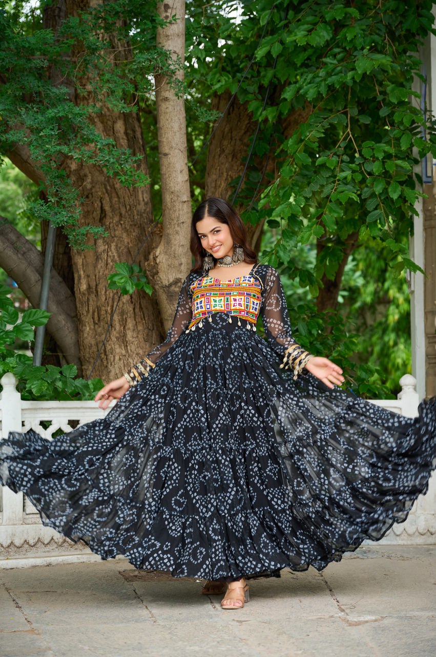 Designer Yellow Georgette Bandhani Work Gown