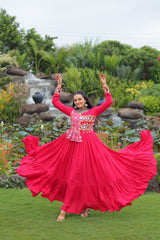 Amazing Pink Rayon Kutchi Work Gown