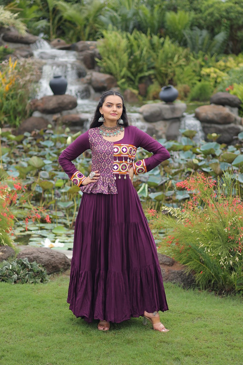 Amazing Pink Rayon Kutchi Work Gown