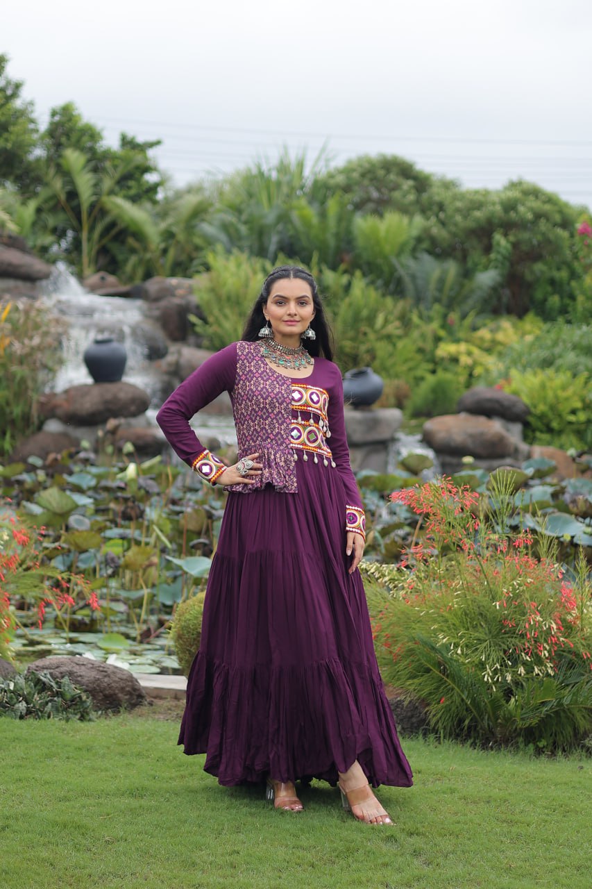 Amazing Pink Rayon Kutchi Work Gown