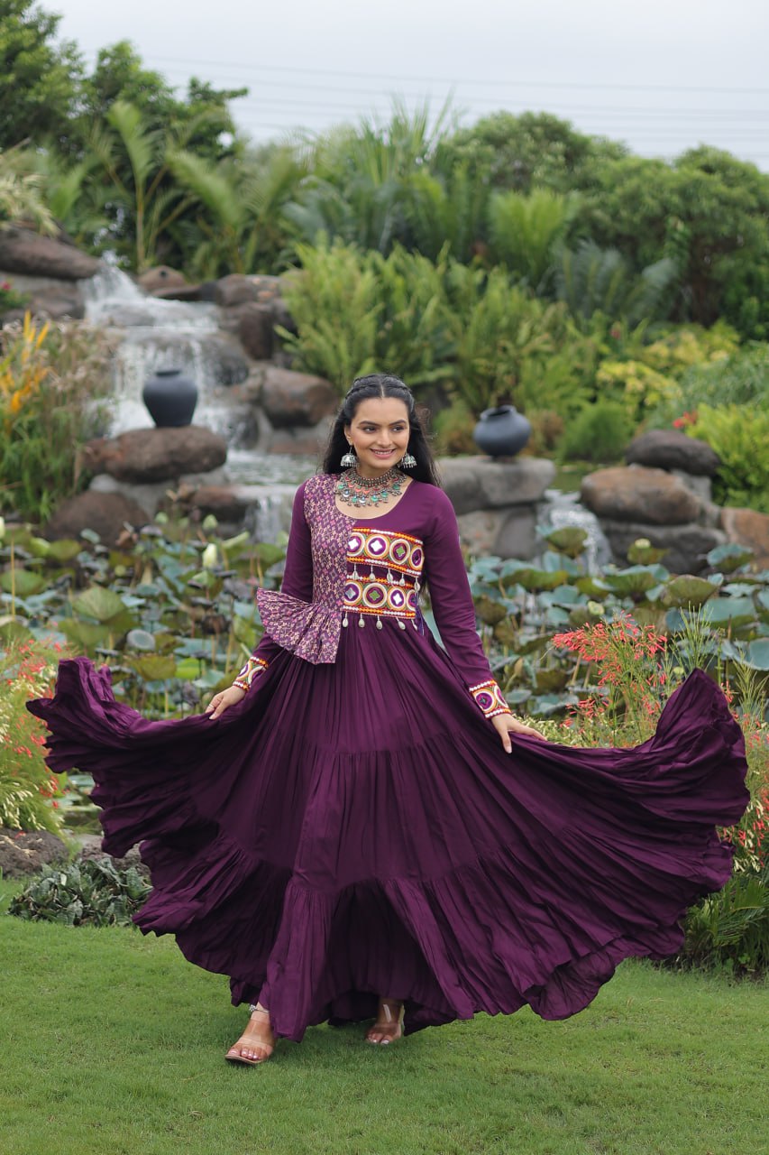 Amazing Pink Rayon Kutchi Work Gown