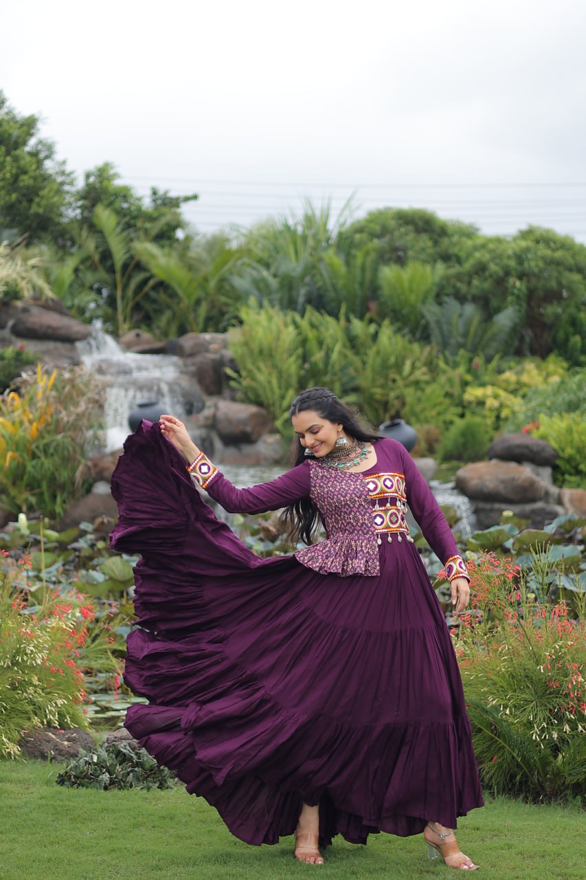 Amazing Pink Rayon Kutchi Work Gown