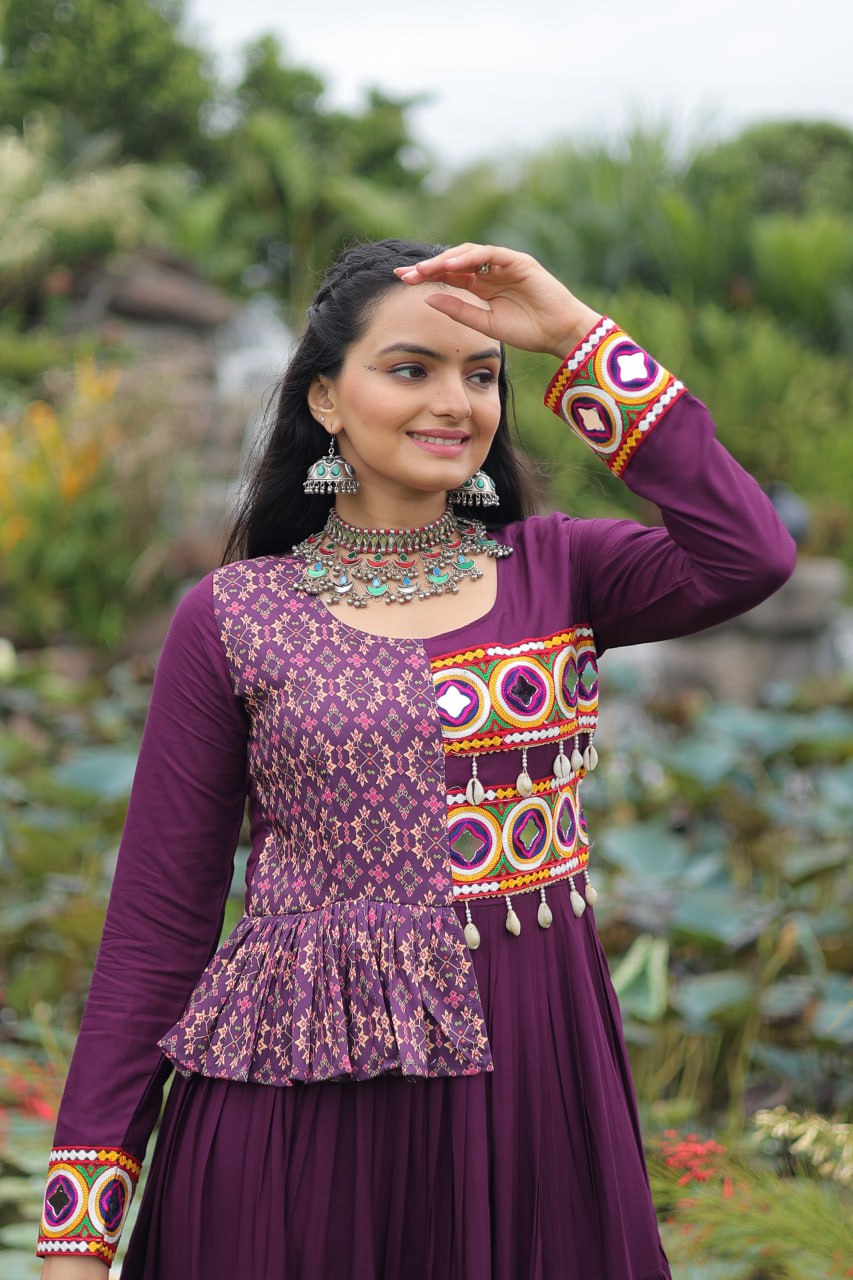 Amazing Pink Rayon Kutchi Work Gown