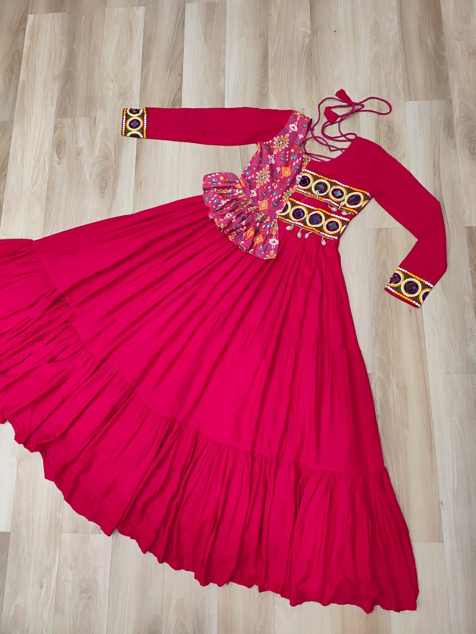 Amazing Pink Rayon Kutchi Work Gown