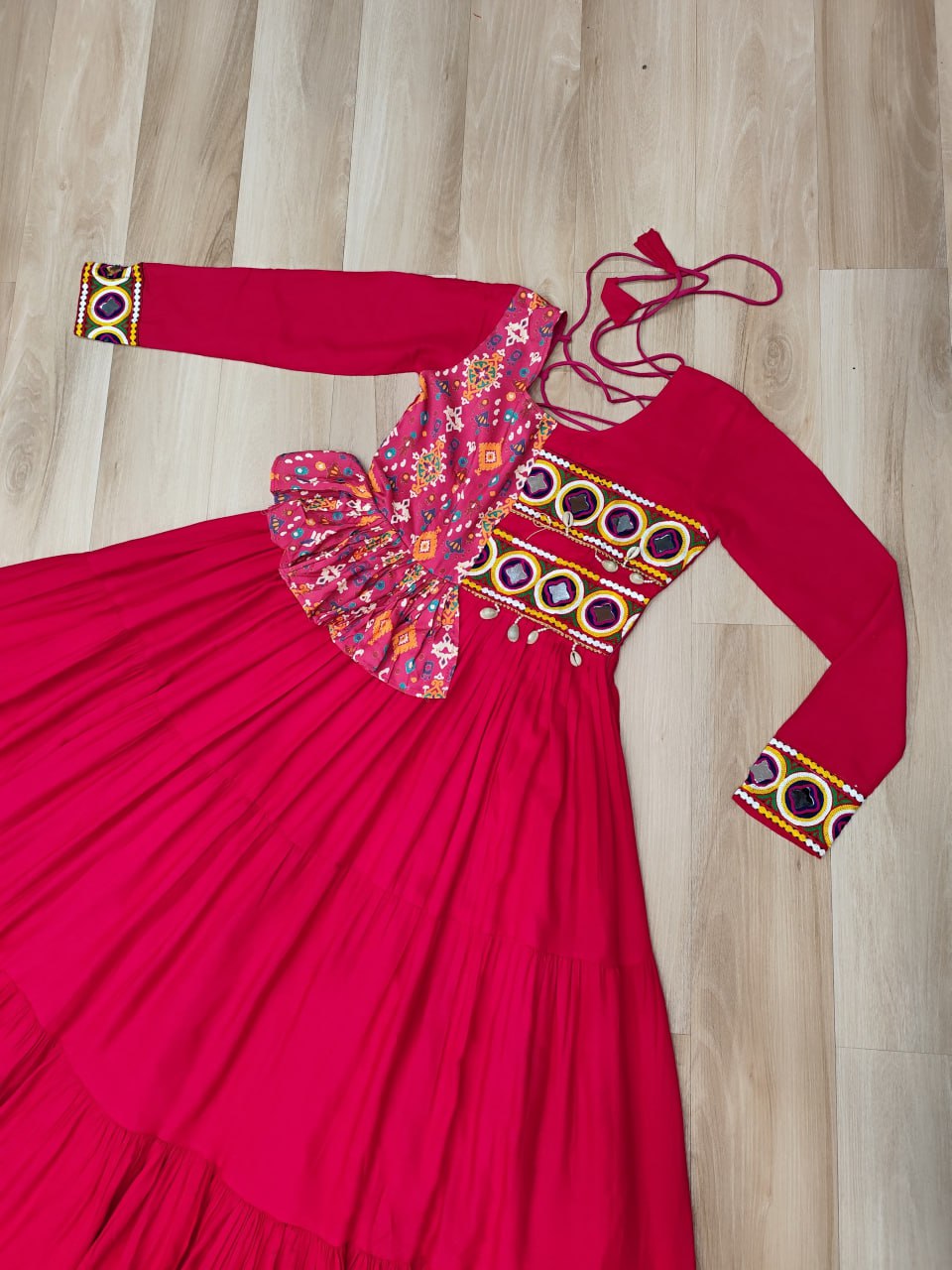 Amazing Pink Rayon Kutchi Work Gown