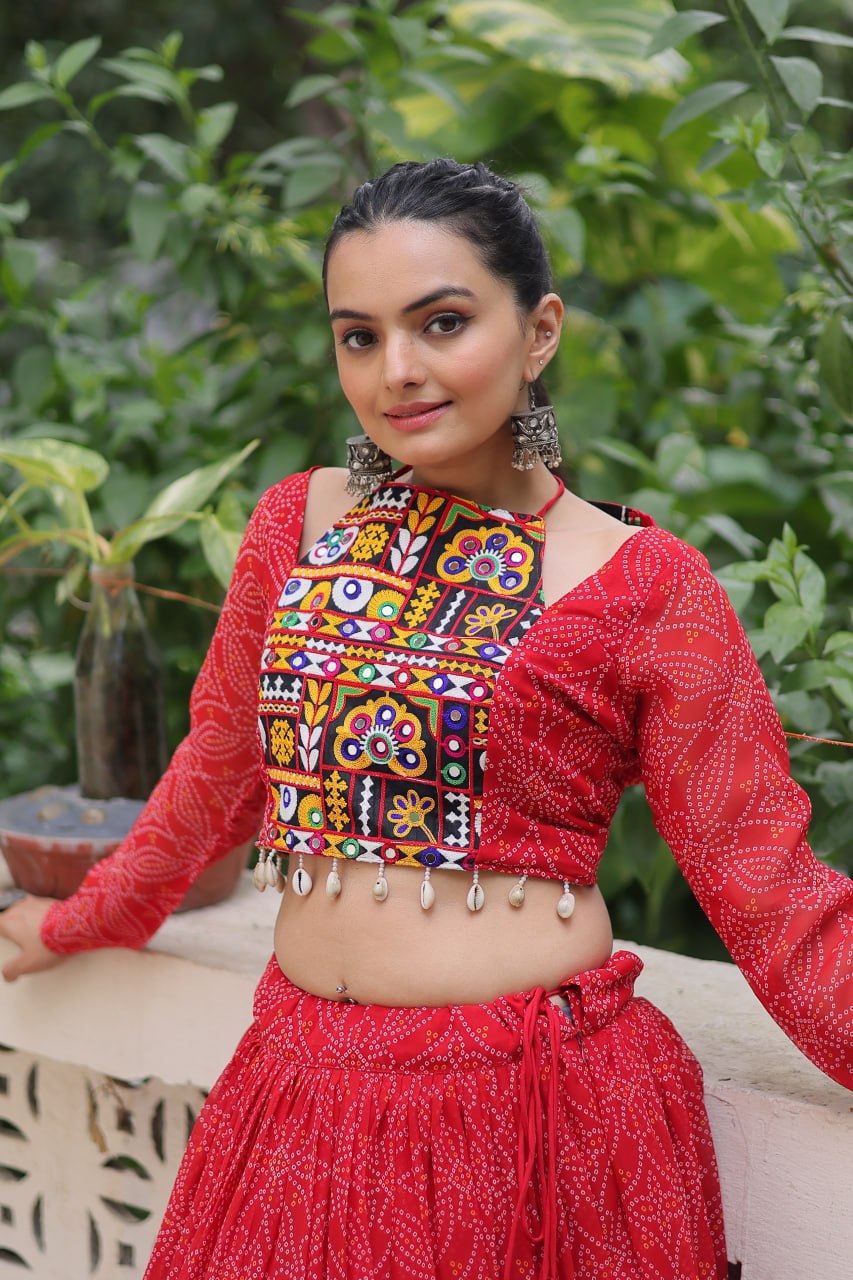 Awesome Pink Georgette Embroidered Lehenga Choli For Garba