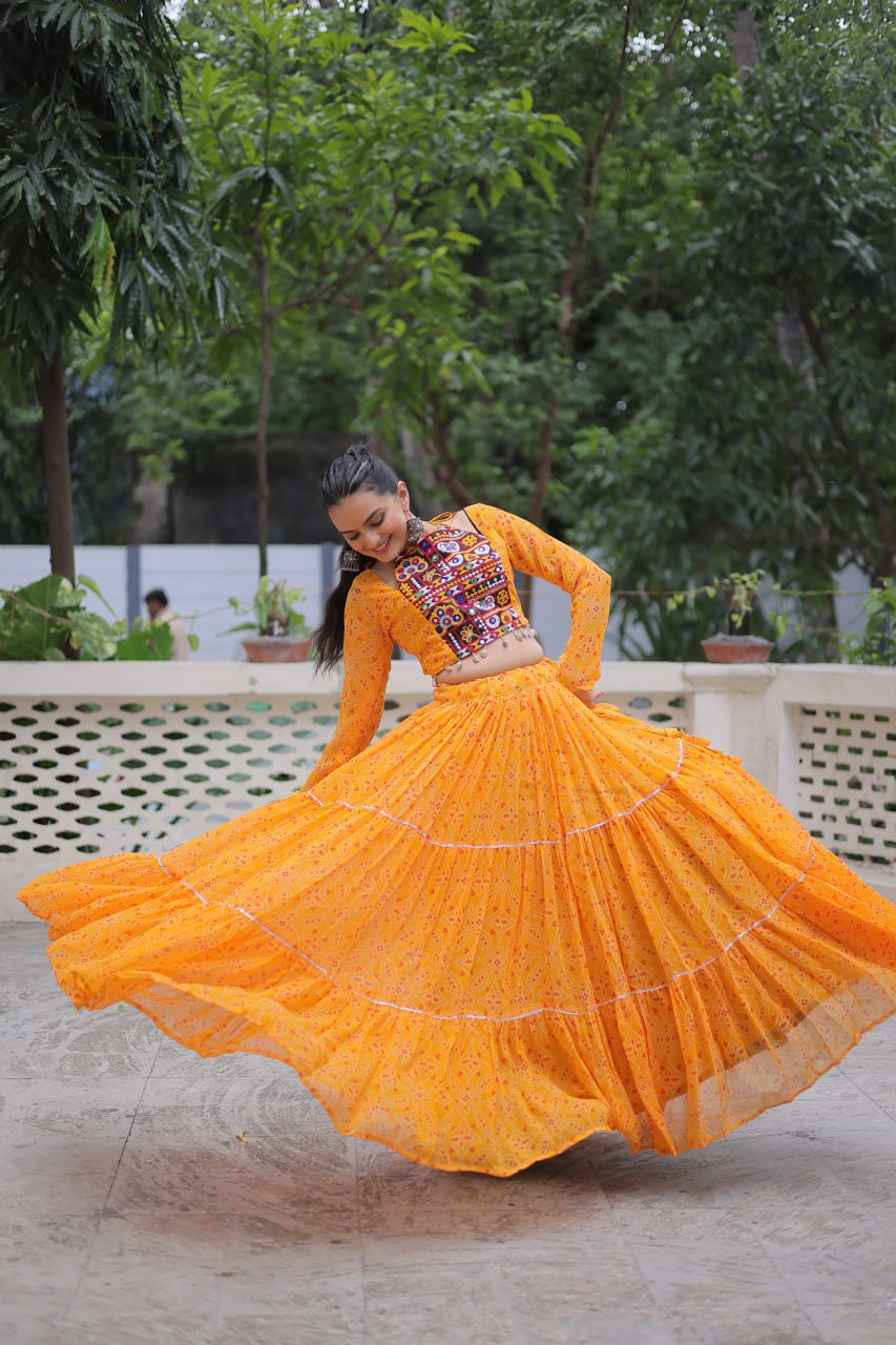 Awesome Pink Georgette Embroidered Lehenga Choli For Garba