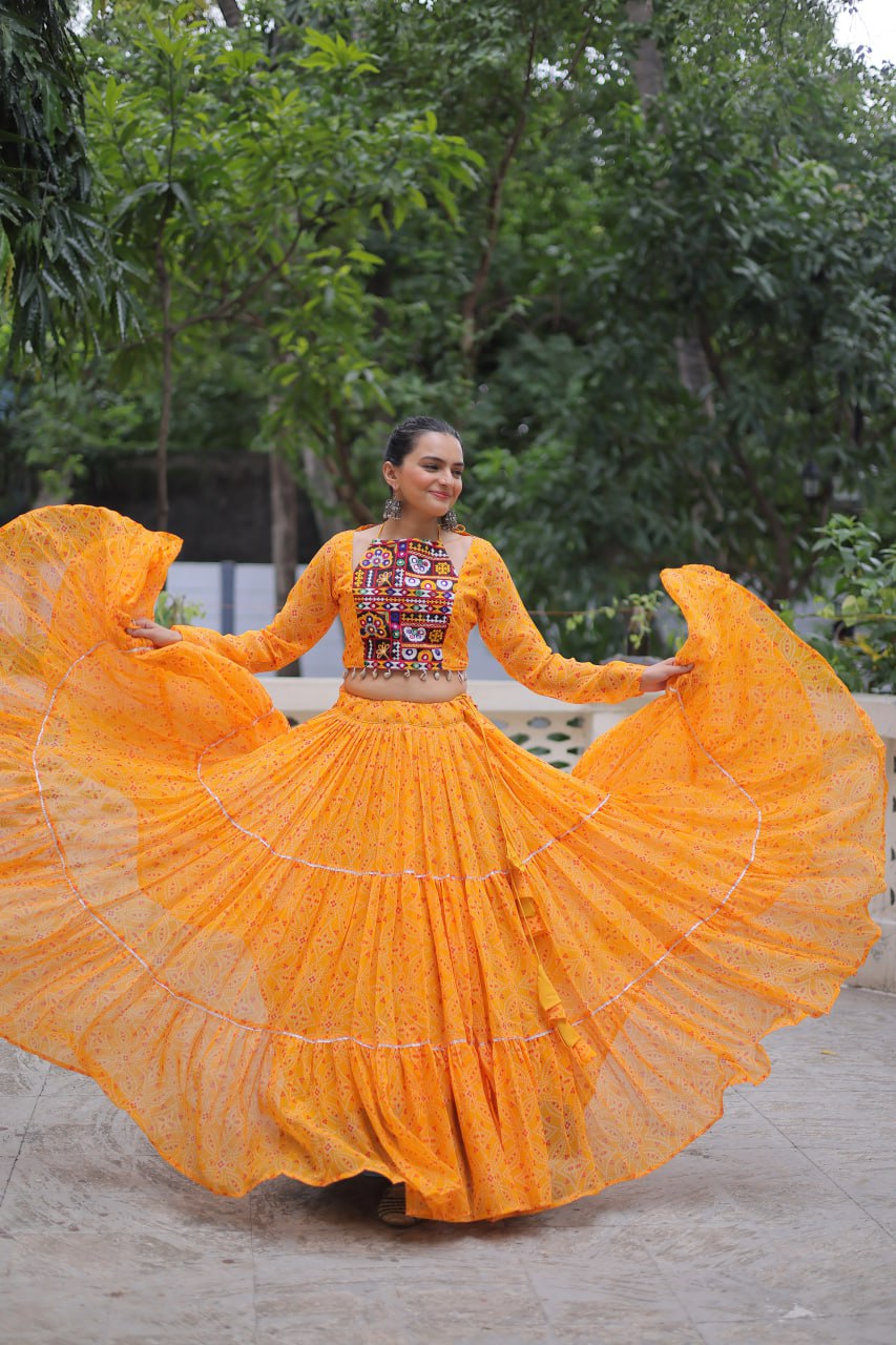 Awesome Pink Georgette Embroidered Lehenga Choli For Garba