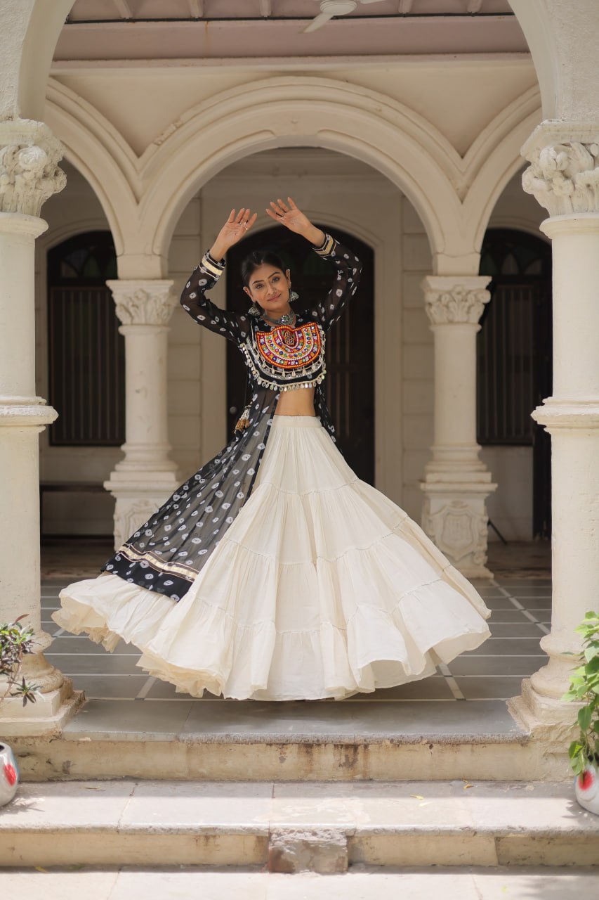 Lovely Pink Cotton Bandhani Work Lehenga For Navratri