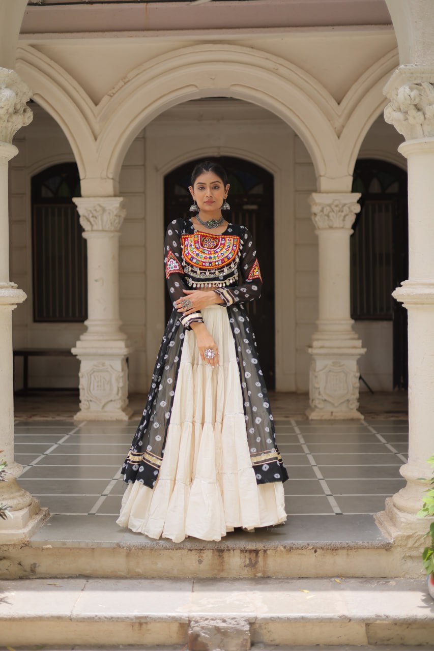 Lovely Pink Cotton Bandhani Work Lehenga For Navratri