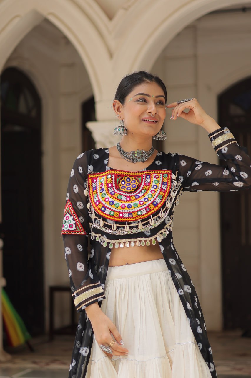 Lovely Pink Cotton Bandhani Work Lehenga For Navratri