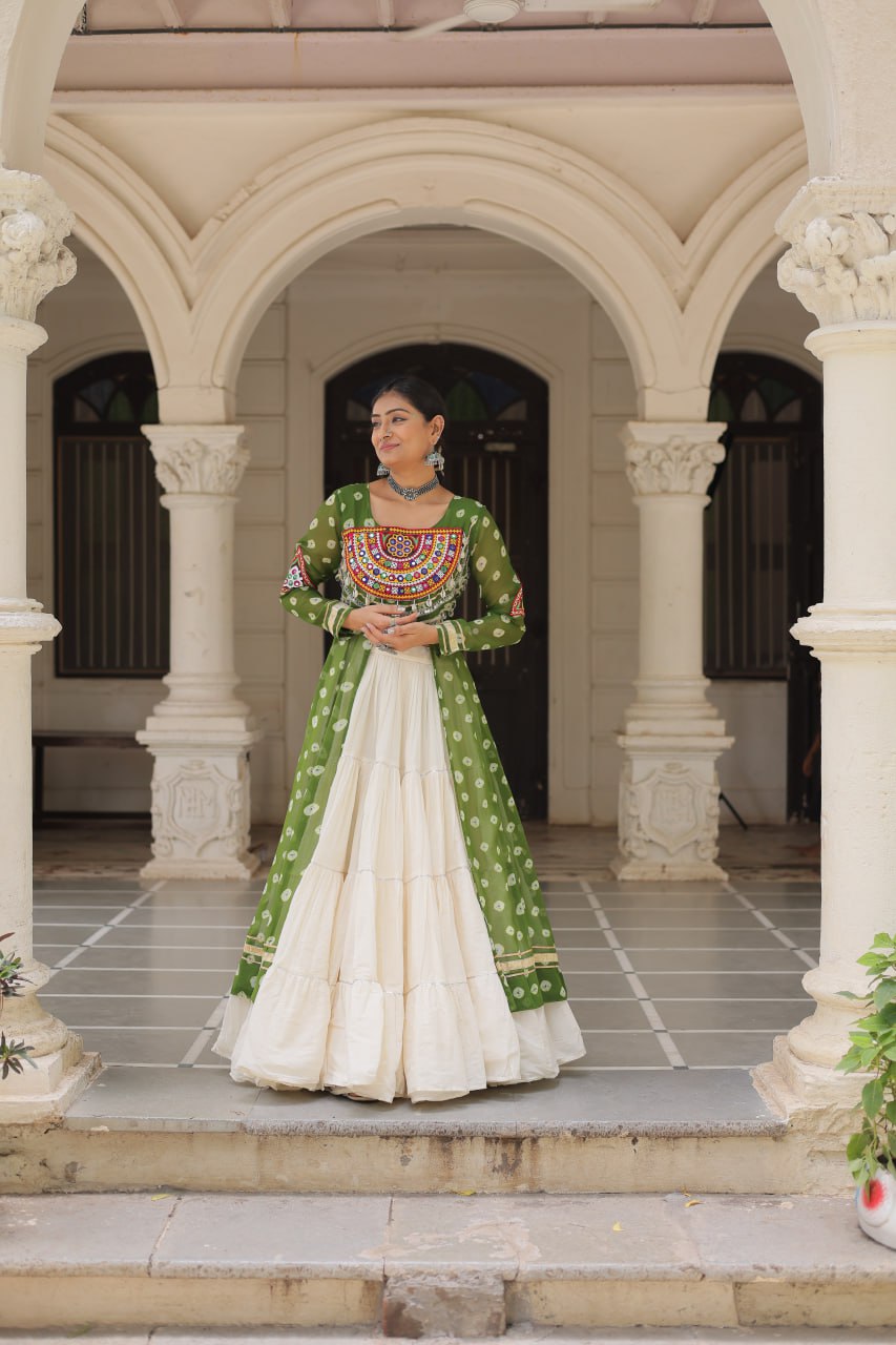 Lovely Pink Cotton Bandhani Work Lehenga For Navratri