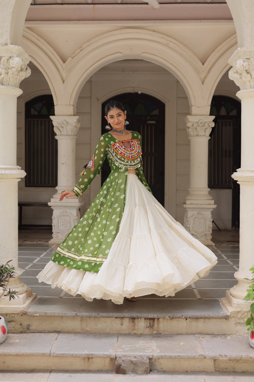 Lovely Pink Cotton Bandhani Work Lehenga For Navratri