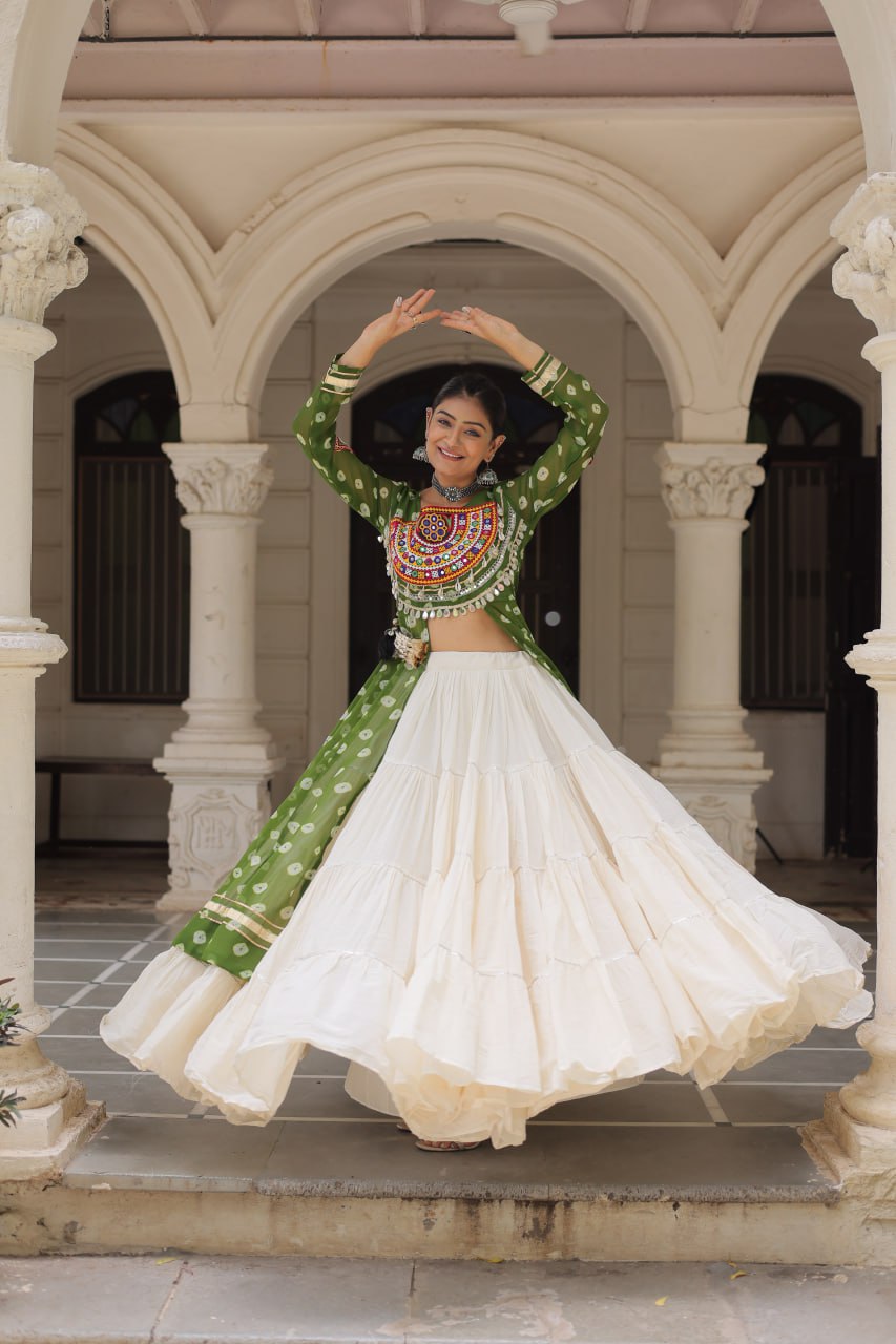 Lovely Pink Cotton Bandhani Work Lehenga For Navratri