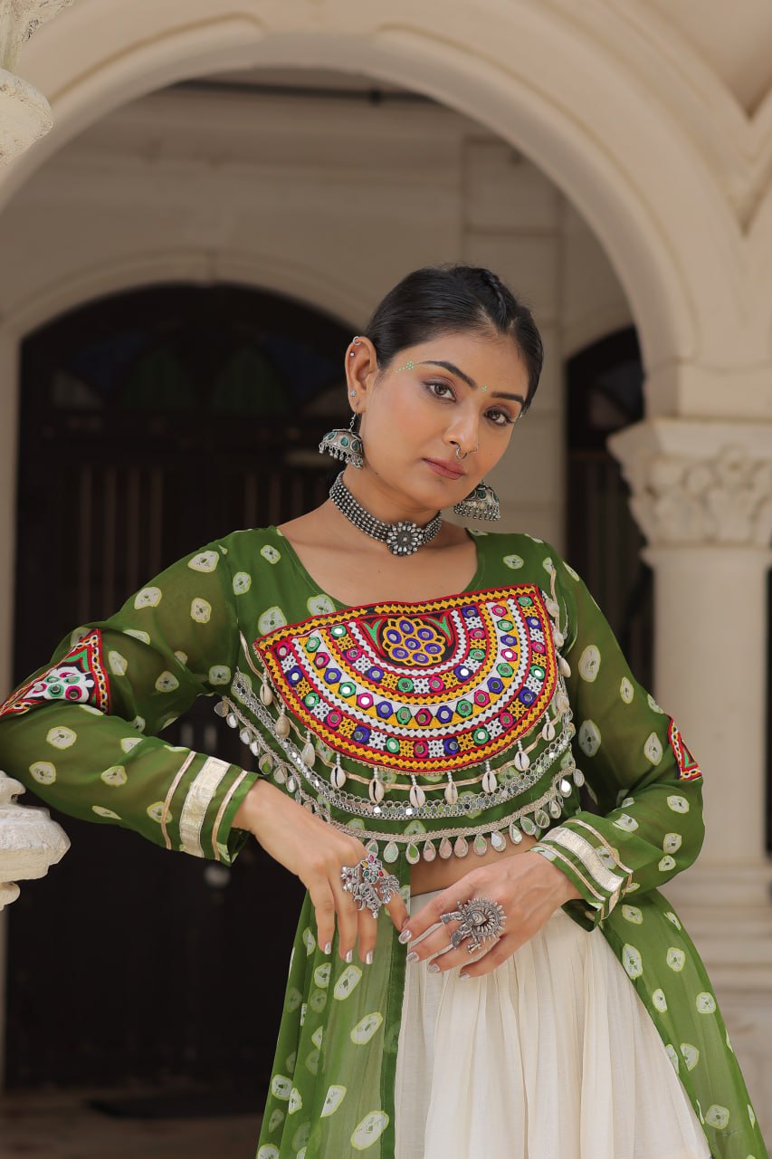 Lovely Pink Cotton Bandhani Work Lehenga For Navratri