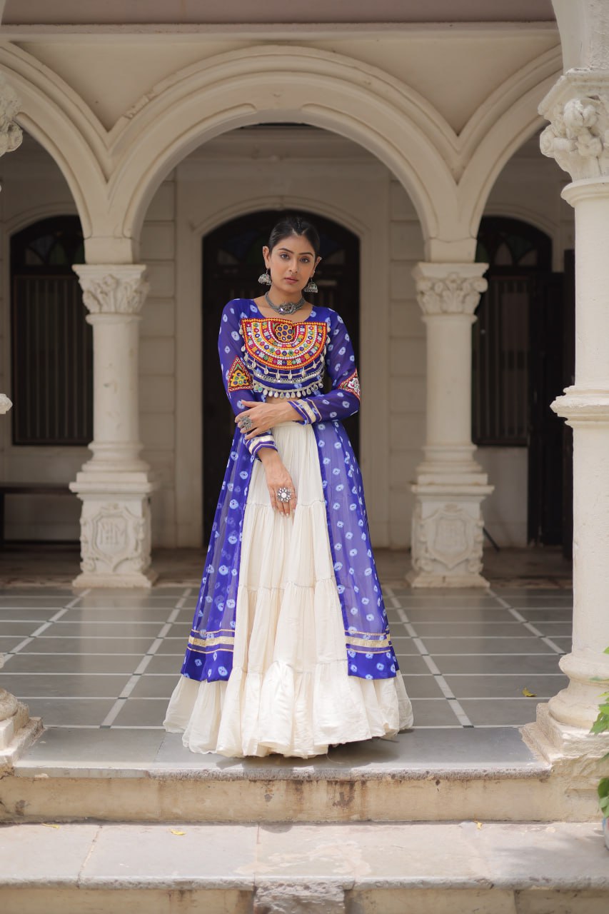 Lovely Pink Cotton Bandhani Work Lehenga For Navratri