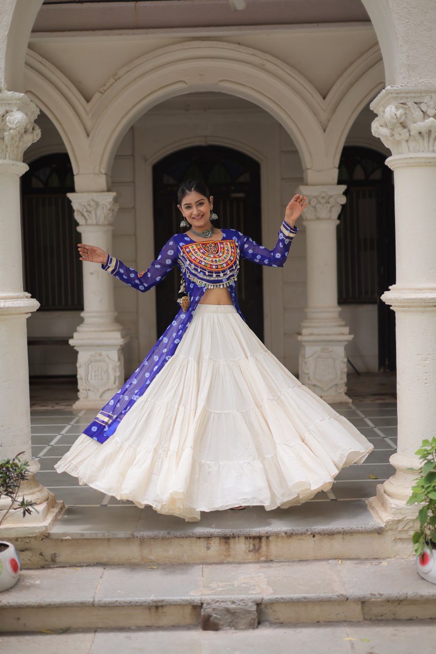 Lovely Pink Cotton Bandhani Work Lehenga For Navratri