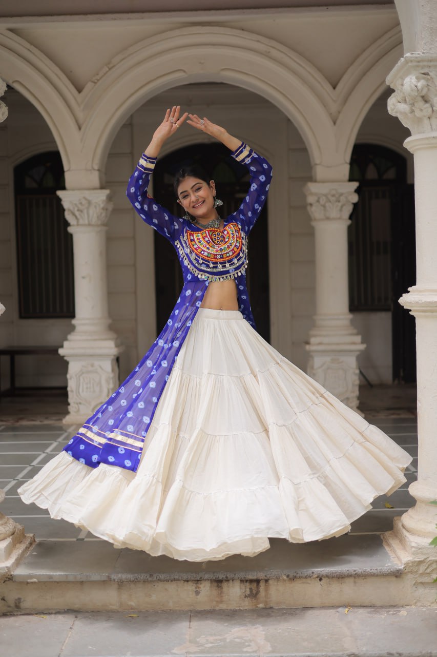 Lovely Pink Cotton Bandhani Work Lehenga For Navratri