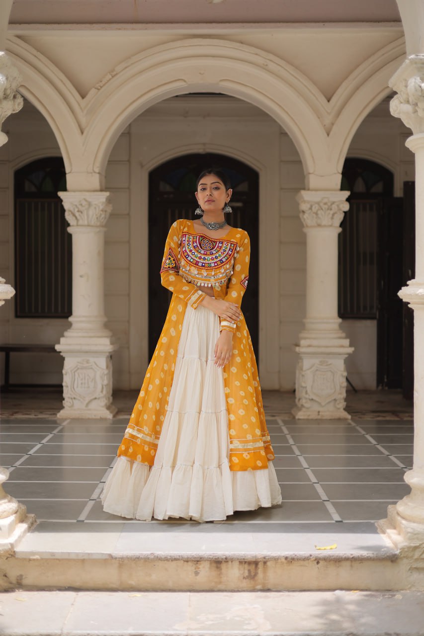 Lovely Pink Cotton Bandhani Work Lehenga For Navratri