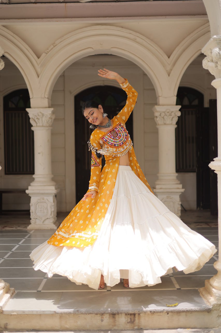 Lovely Pink Cotton Bandhani Work Lehenga For Navratri