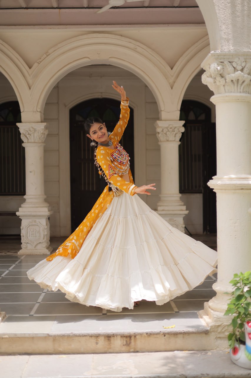 Lovely Pink Cotton Bandhani Work Lehenga For Navratri