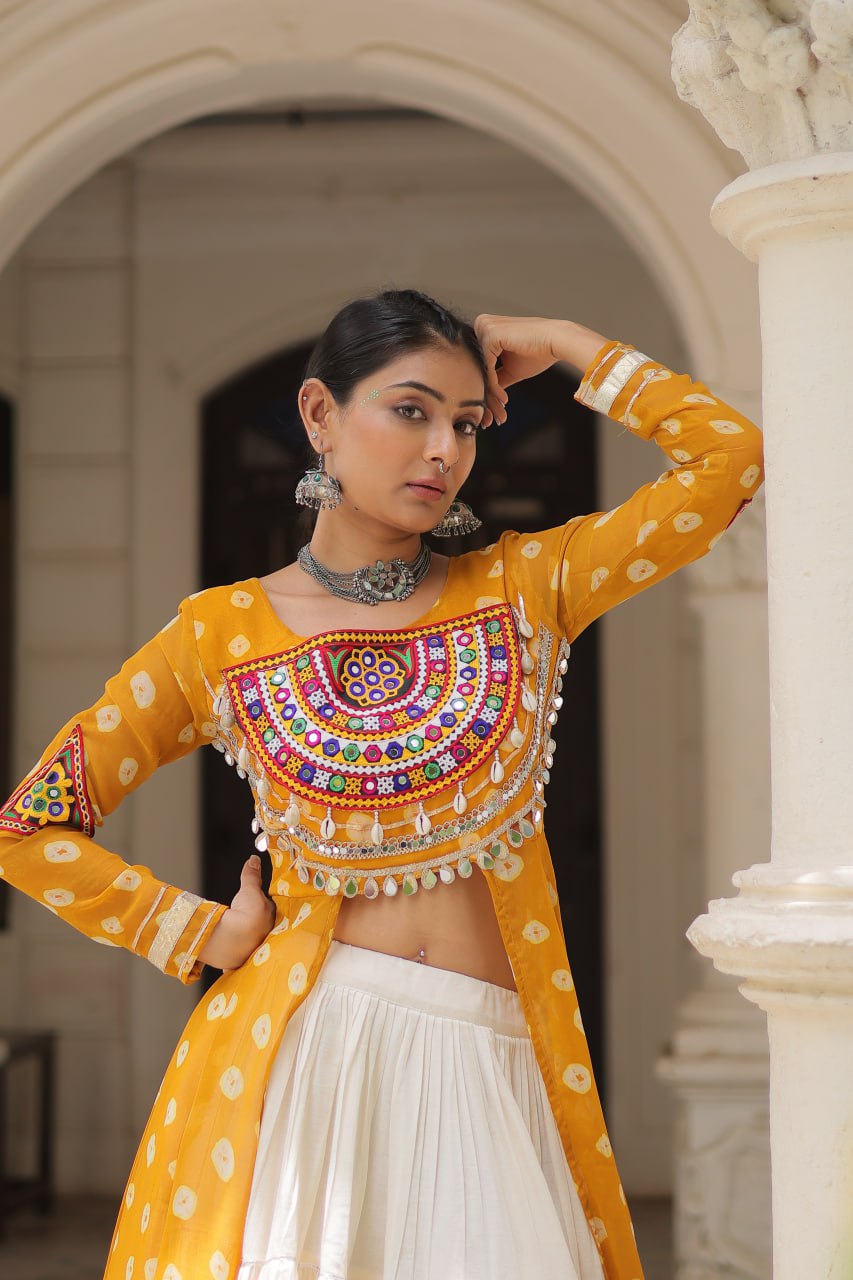 Lovely Pink Cotton Bandhani Work Lehenga For Navratri