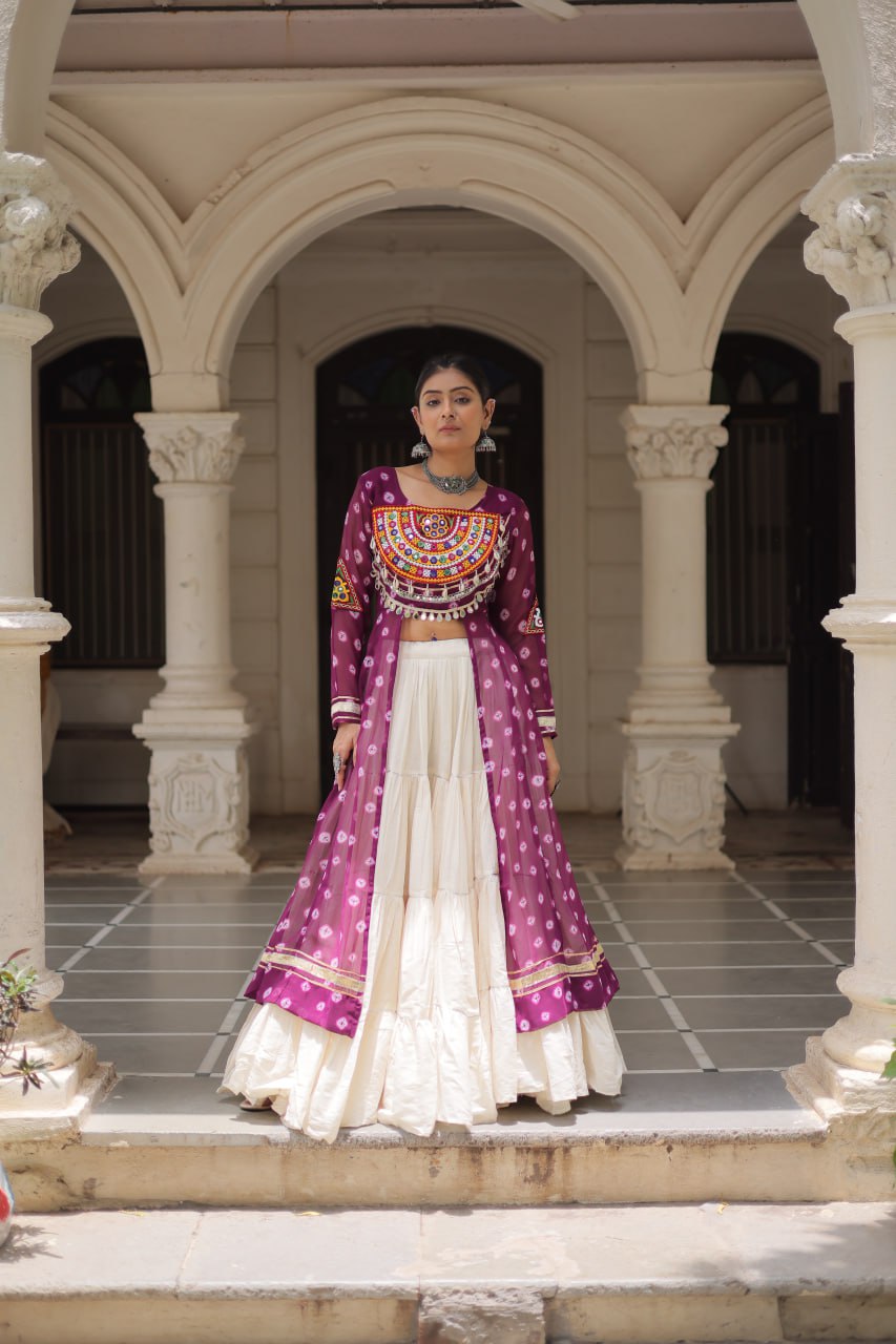 Lovely Pink Cotton Bandhani Work Lehenga For Navratri