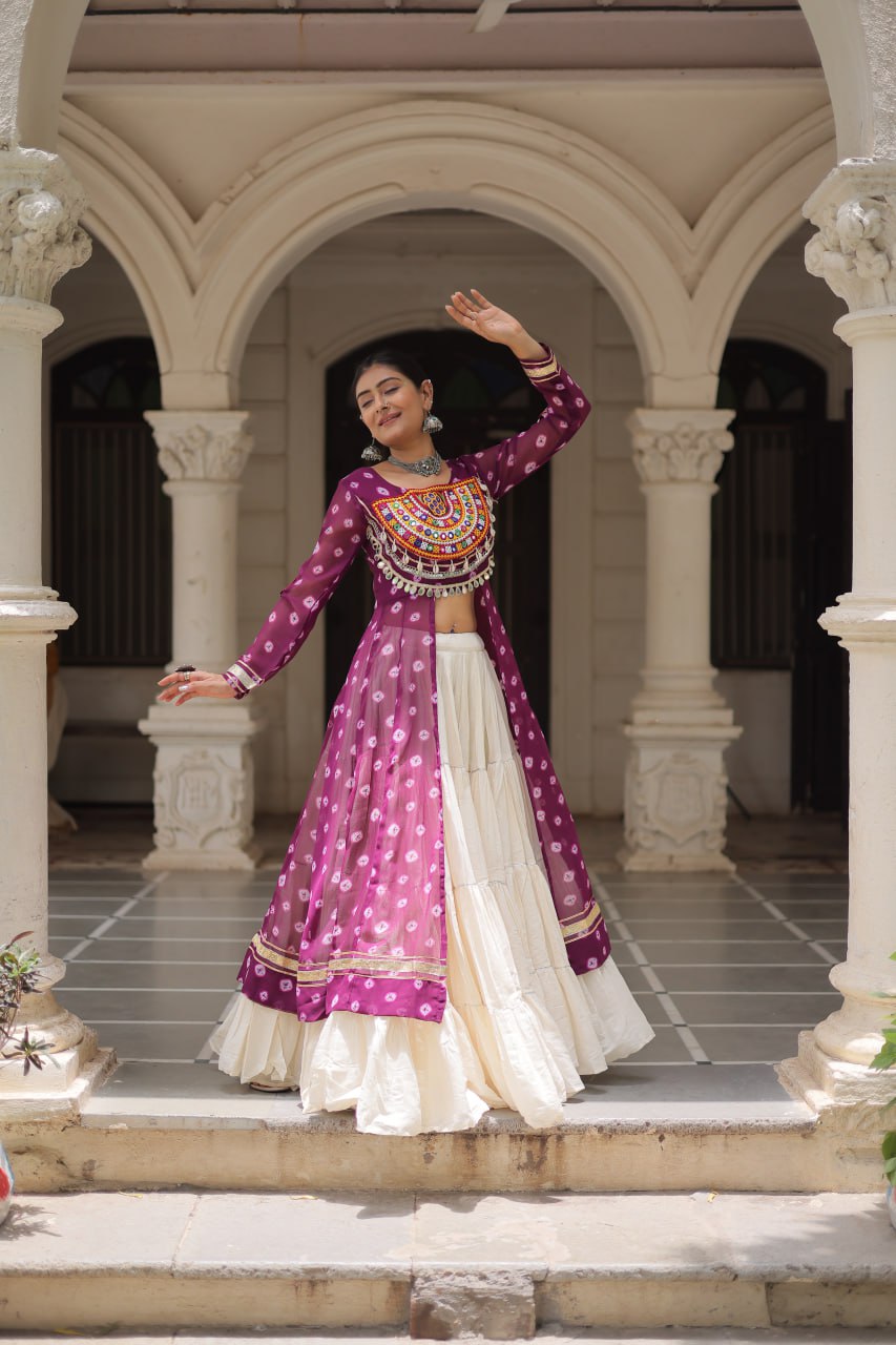 Lovely Pink Cotton Bandhani Work Lehenga For Navratri