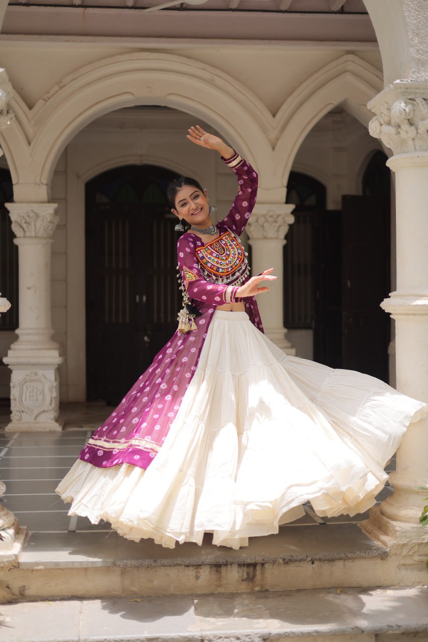 Lovely Pink Cotton Bandhani Work Lehenga For Navratri