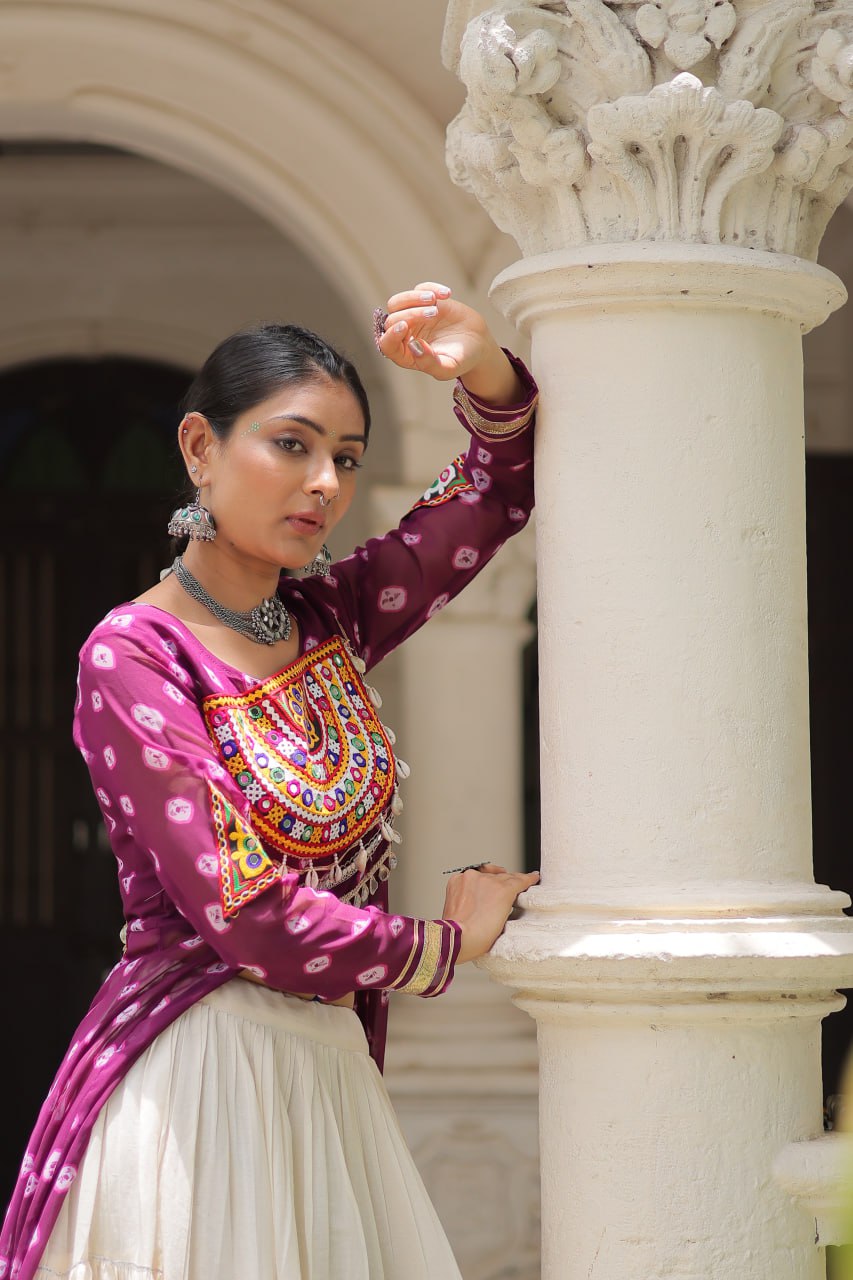 Lovely Pink Cotton Bandhani Work Lehenga For Navratri