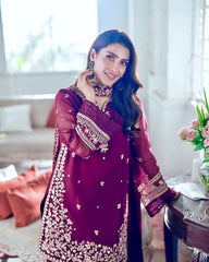 Trendy Maroon Crepe Embroidery Palazzo Suit