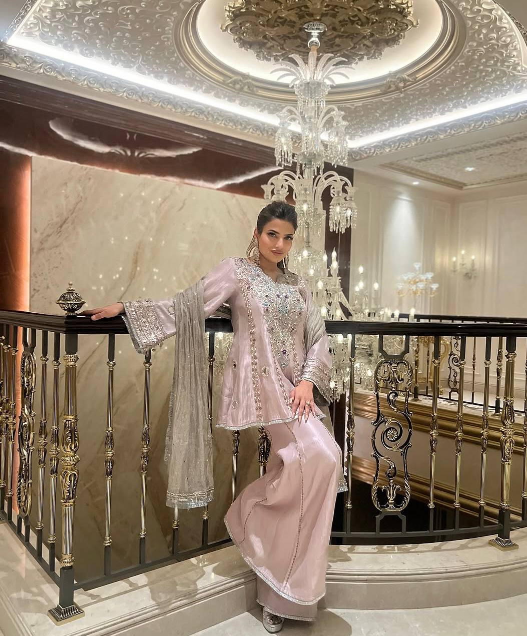 Exclusive White Creap Sequence Work Sharara Suit