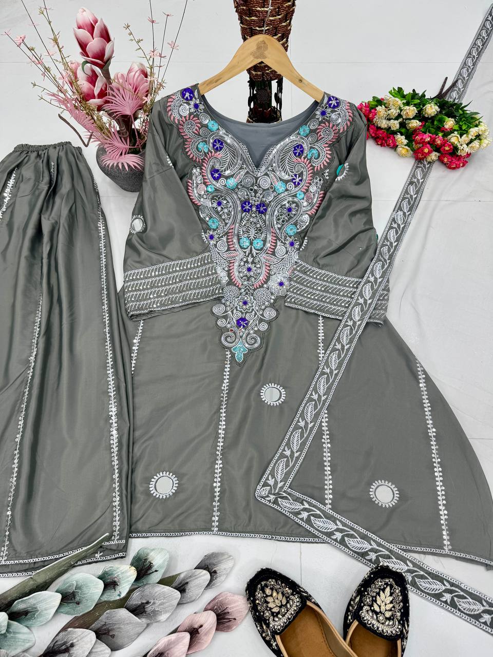 Exclusive White Creap Sequence Work Sharara Suit
