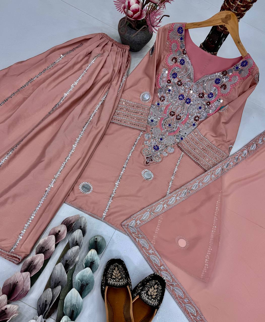 Exclusive White Creap Sequence Work Sharara Suit