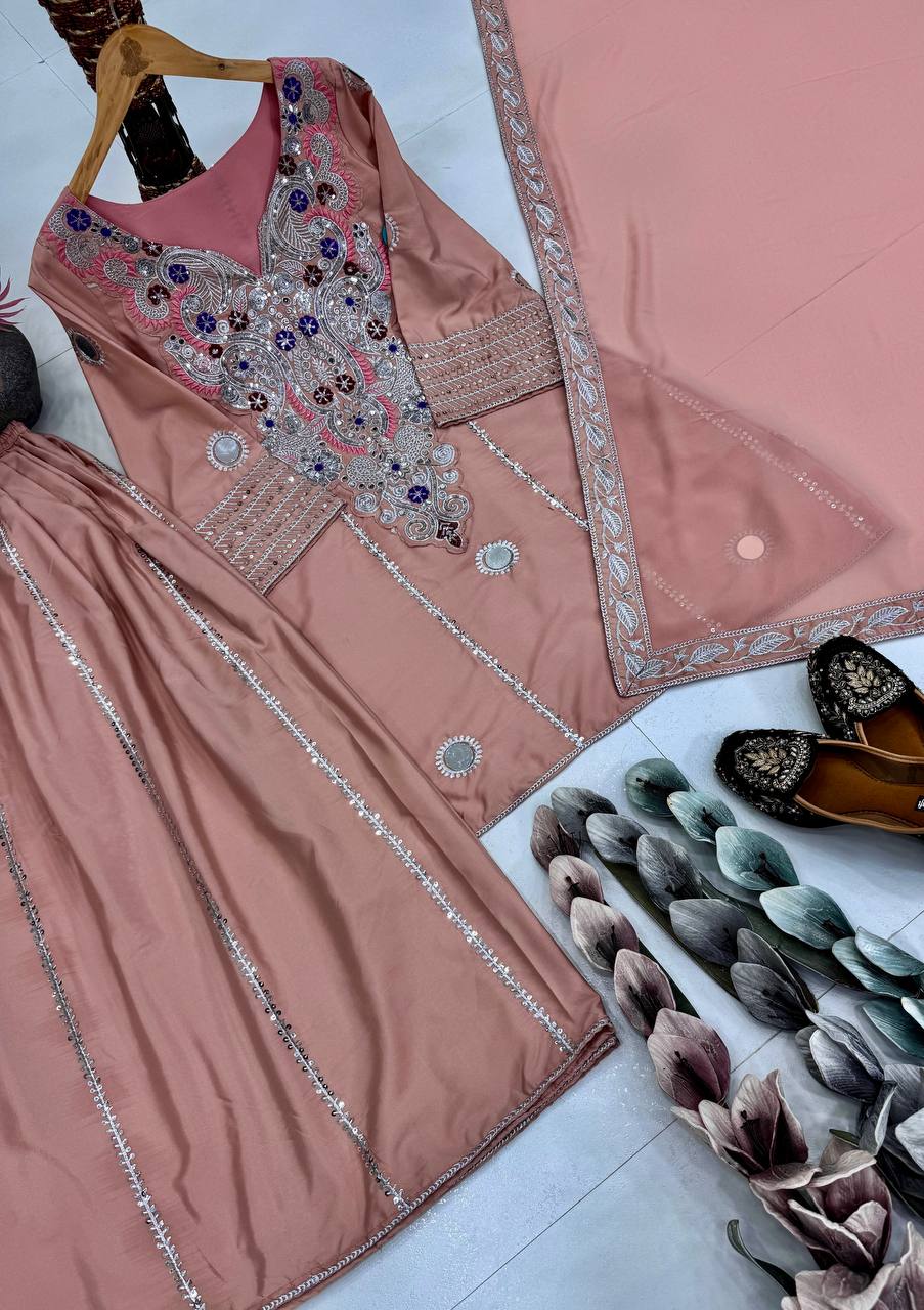 Exclusive White Creap Sequence Work Sharara Suit