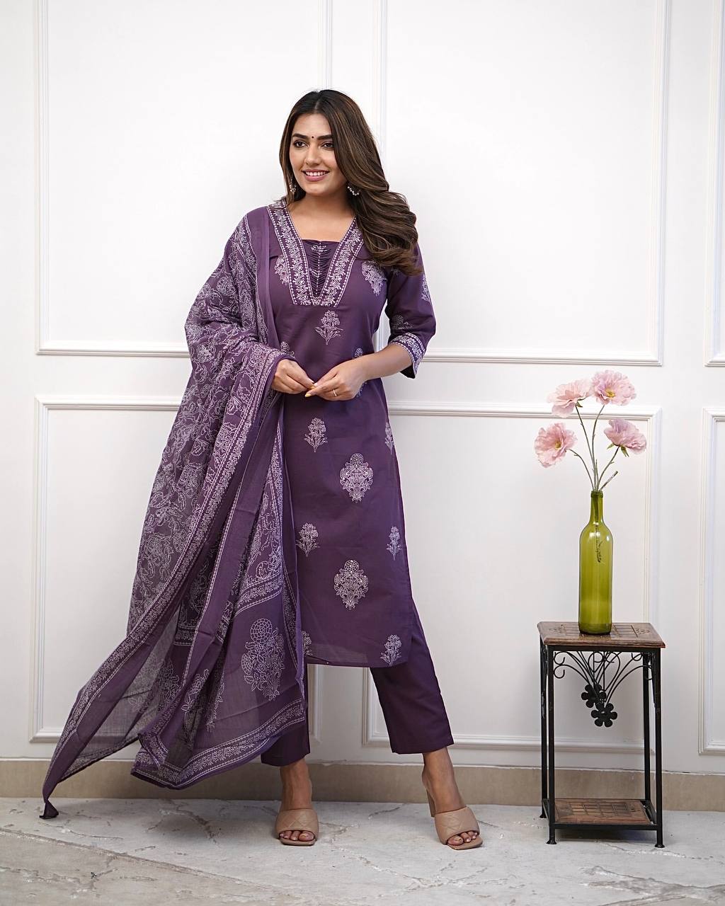 Awesome Purple Muslin Digital Print Straight Salwar Suit
