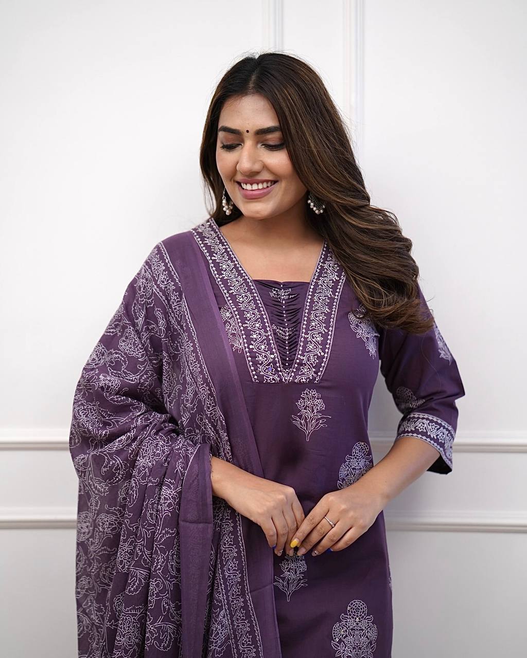 Awesome Purple Muslin Digital Print Straight Salwar Suit